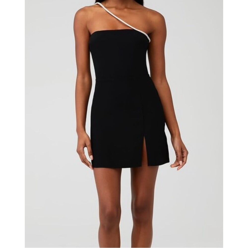 Amanda Uprichard Black Dream Dress Asymmetric Rhinestone Strap Mini Size Small